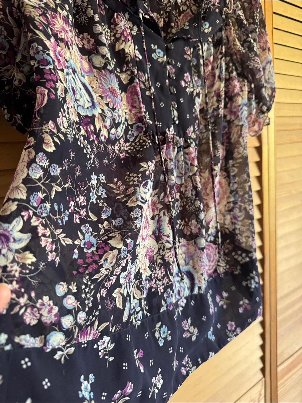 LOFT Navy Floral Puff-Sleeve Peasant Blouse